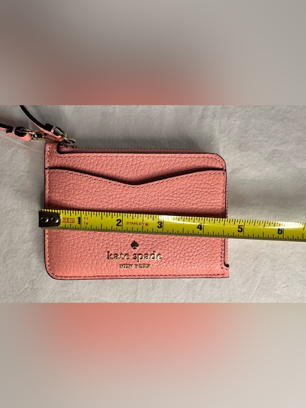 Kate Spade Pink Pebbled so Leather Wristlet Card Case and key ring - Picture 5 of 6